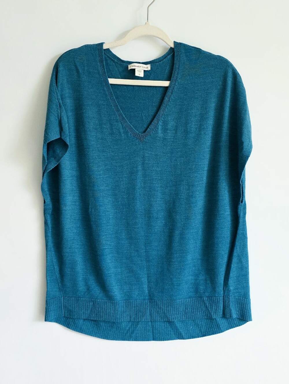 Coldwater Creek Teal Merino Wool Blend V-Neck Sweater Pullover Vest Women Size L